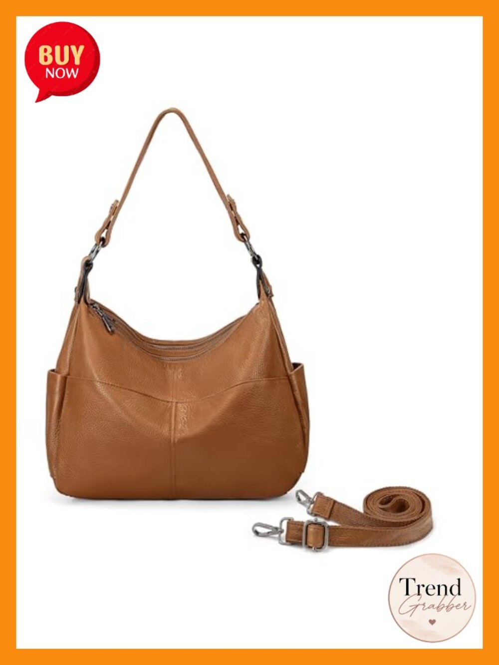 Genuine Leather Convertible Shoulder Bag with 2 Straps, Hobo Handbag Purse